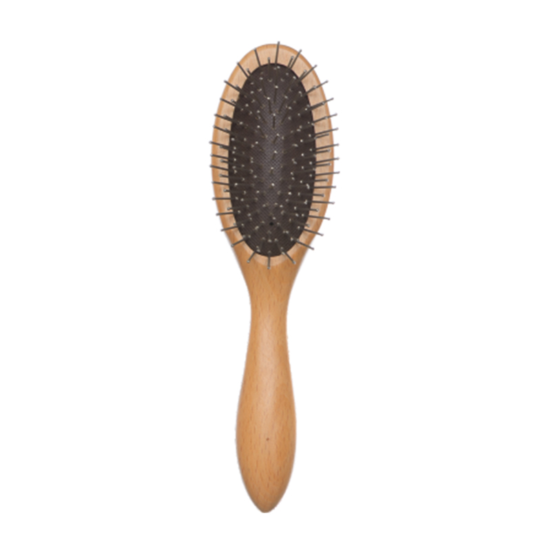 Brosse pour animaux &agrave; poils en acier et bois FSC &agrave; t&ecirc;te ovale