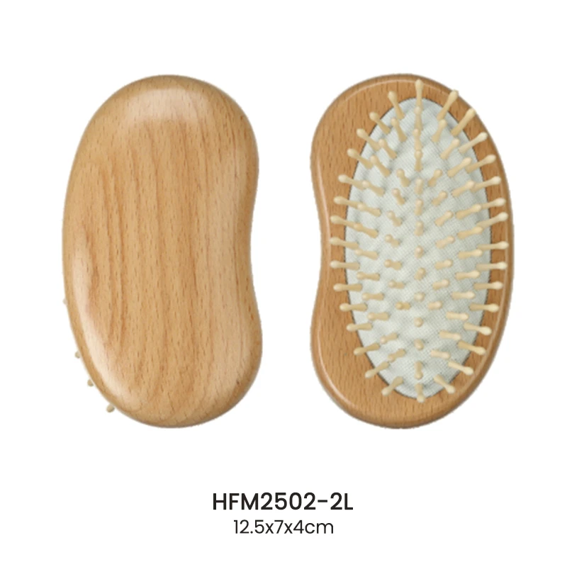 Brosse &agrave; cheveux coussin en bois de h&ecirc;tre en forme de pois avec &eacute;pingles en bois