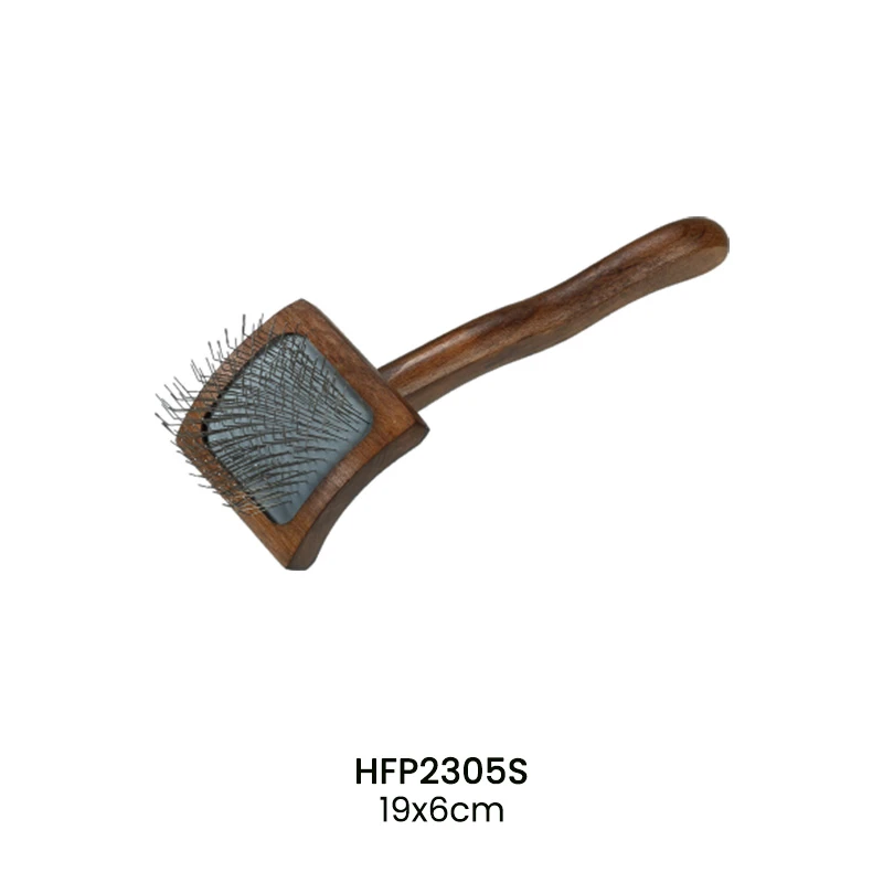Ensemble de brosses &agrave; lisser pour animaux de compagnie &agrave; manche ondul&eacute; en bois fonc&eacute;