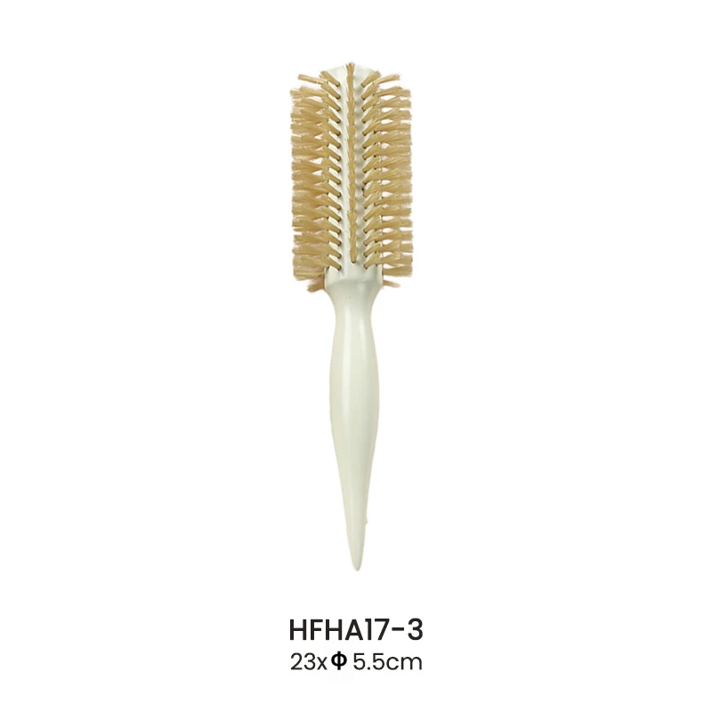 Brosse coiffante ronde en poils de sanglier naturels avec manche blanc brillant