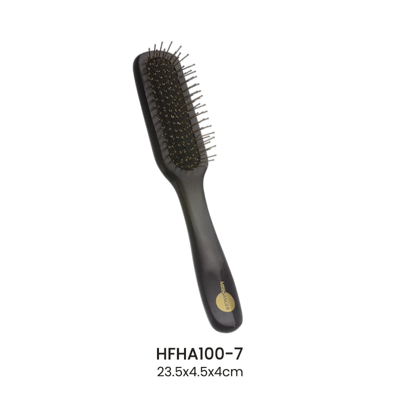 Brosse &agrave; coussin en bois teint&eacute; fonc&eacute; avec &eacute;pingles en nylon &agrave; pointe jaune