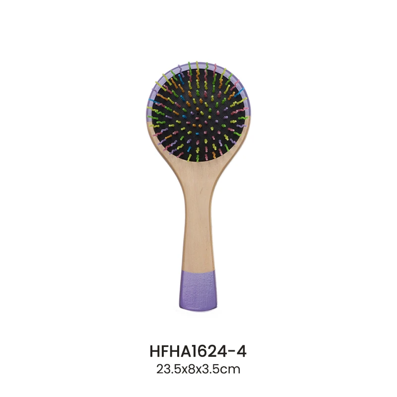 Brosse &agrave; coussin en bois peinte en violet avec des &eacute;pingles en nylon color&eacute;es