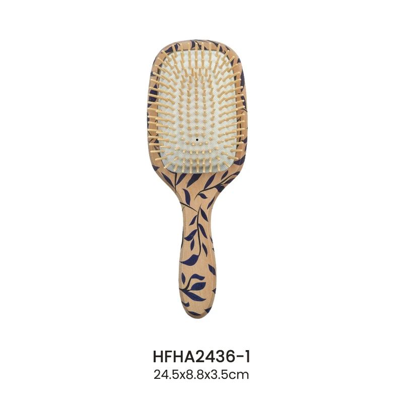 Brosse &agrave; coussin d'air en bois &agrave; imprim&eacute; feuilles avec &eacute;pingles de massage en bois