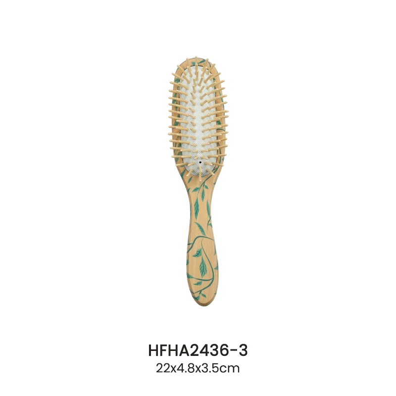 Brosse &agrave; coussin d'air en bois &agrave; imprim&eacute; feuilles avec &eacute;pingles de massage en bois
