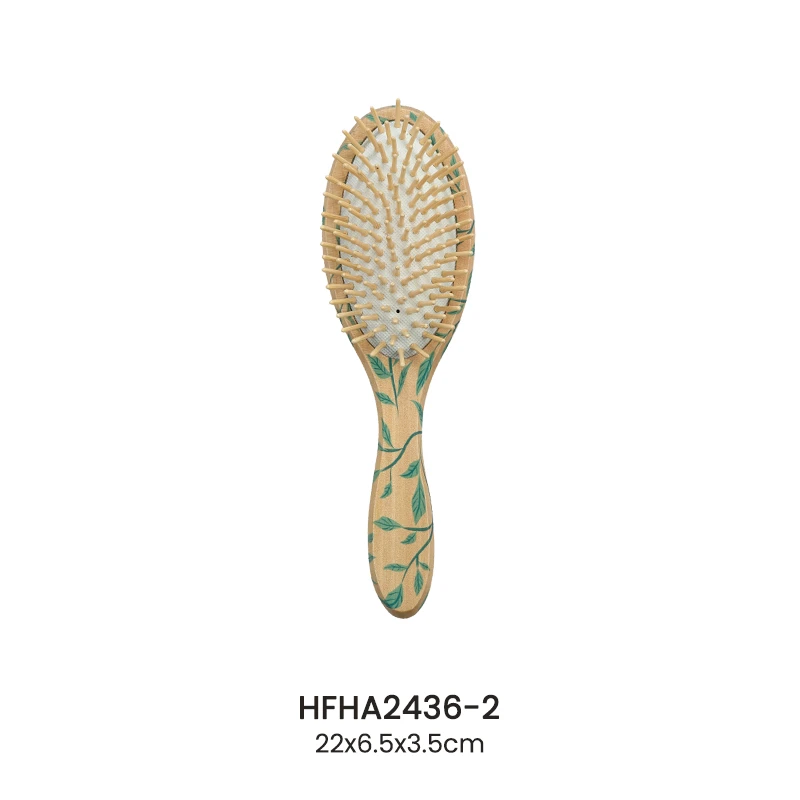 Brosse &agrave; coussin d'air en bois &agrave; imprim&eacute; feuilles avec &eacute;pingles de massage en bois