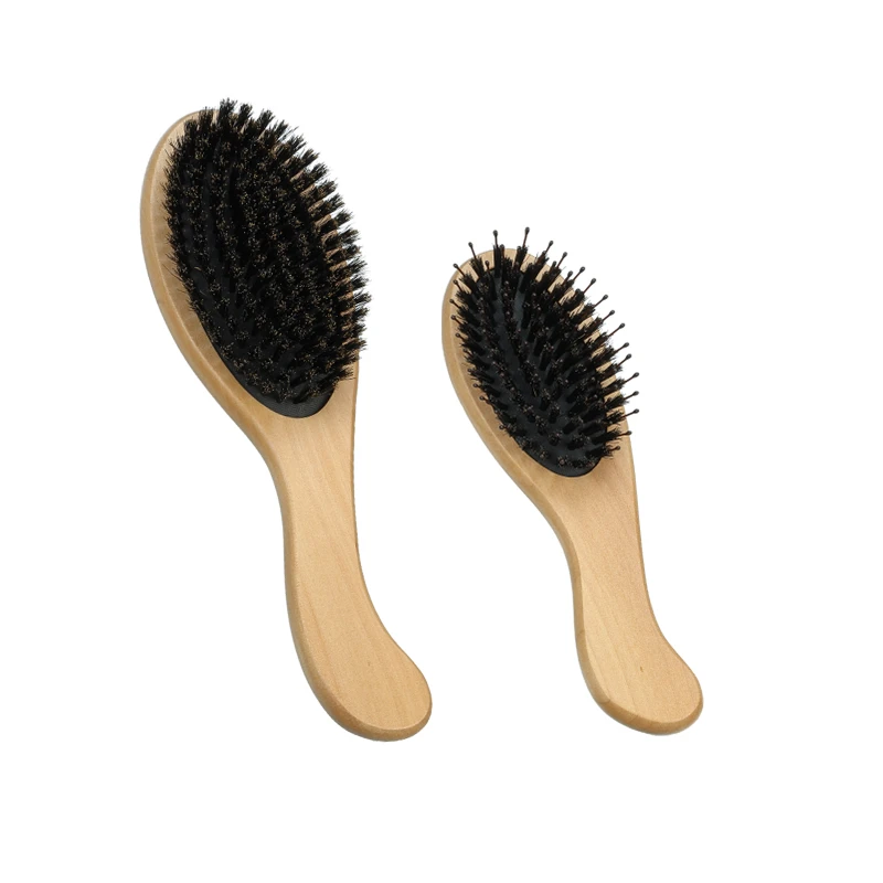 Brosse &agrave; cheveux ergonomique en bois Schima Superba avec poign&eacute;e incurv&eacute;e
