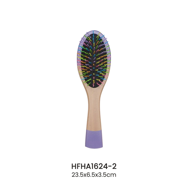 Brosse &agrave; coussin en bois peinte en violet avec des &eacute;pingles en nylon color&eacute;es
