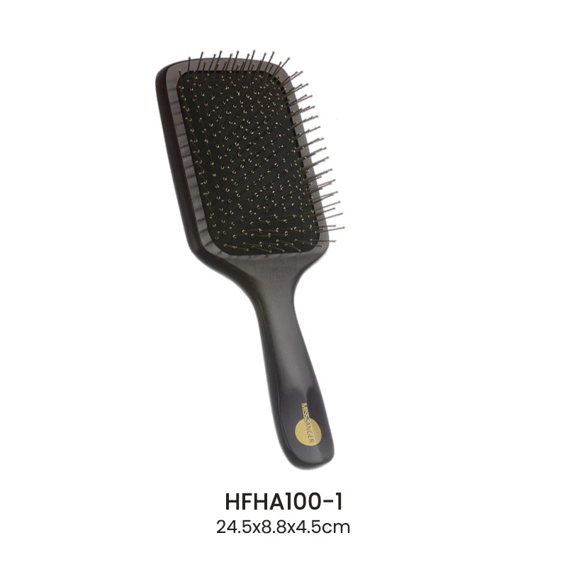 Brosse &agrave; coussin en bois teint&eacute; fonc&eacute; avec &eacute;pingles en nylon &agrave; pointe jaune