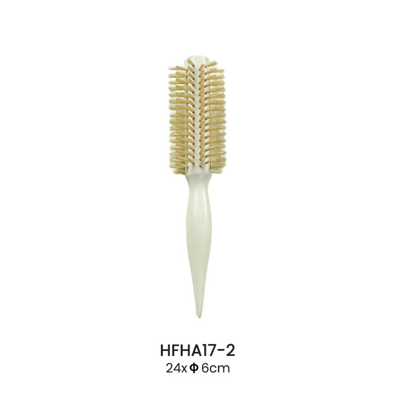 Brosse coiffante ronde en poils de sanglier naturels avec manche blanc brillant