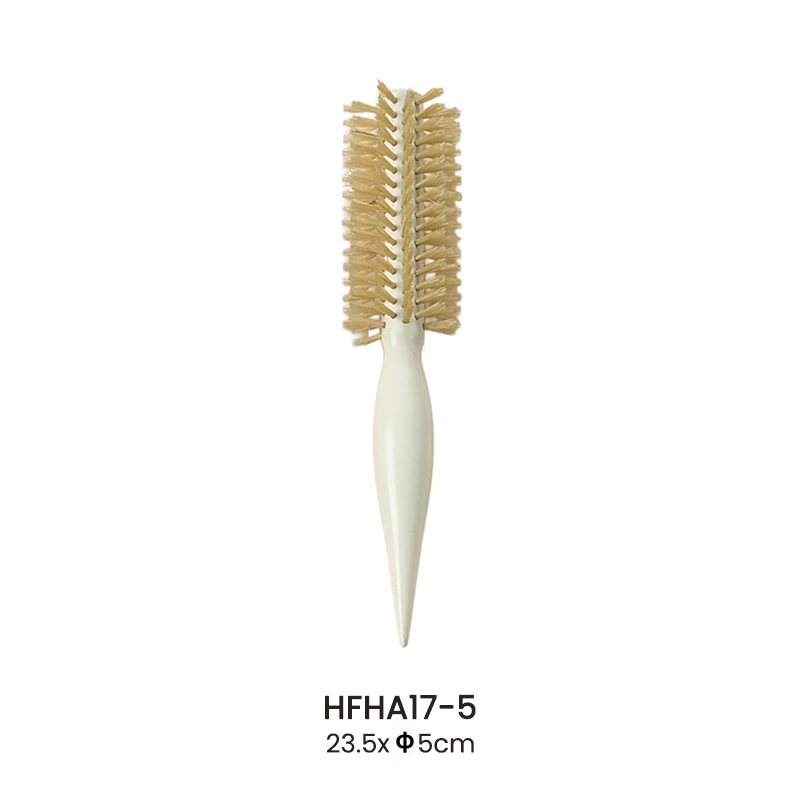 Brosse coiffante ronde en poils de sanglier naturels avec manche blanc brillant