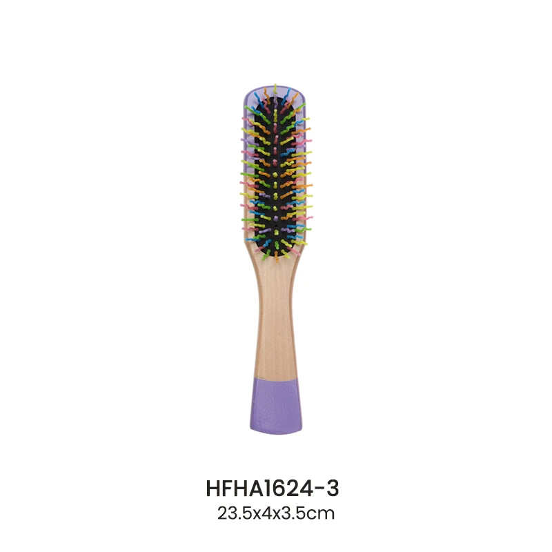 Brosse &agrave; coussin en bois peinte en violet avec des &eacute;pingles en nylon color&eacute;es