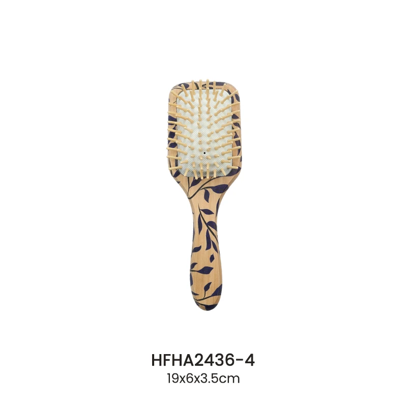 Brosse &agrave; coussin d'air en bois &agrave; imprim&eacute; feuilles avec &eacute;pingles de massage en bois