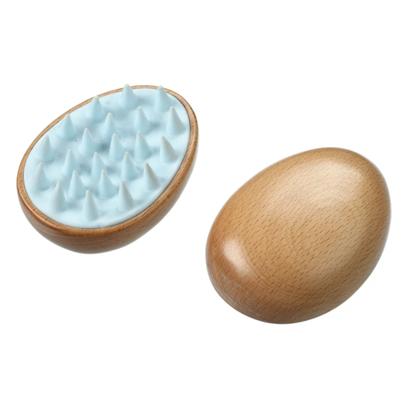 Brosse de massage du cuir chevelu en bois en forme d'&oelig;uf