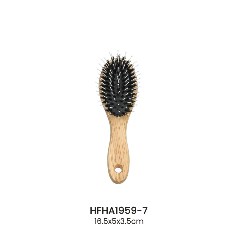 Brosse &agrave; cheveux de massage du cuir chevelu en bois d'h&eacute;v&eacute;a &agrave; deux poils