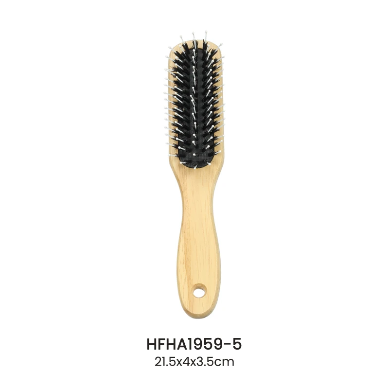 Brosse &agrave; cheveux de massage du cuir chevelu en bois d'h&eacute;v&eacute;a &agrave; deux poils