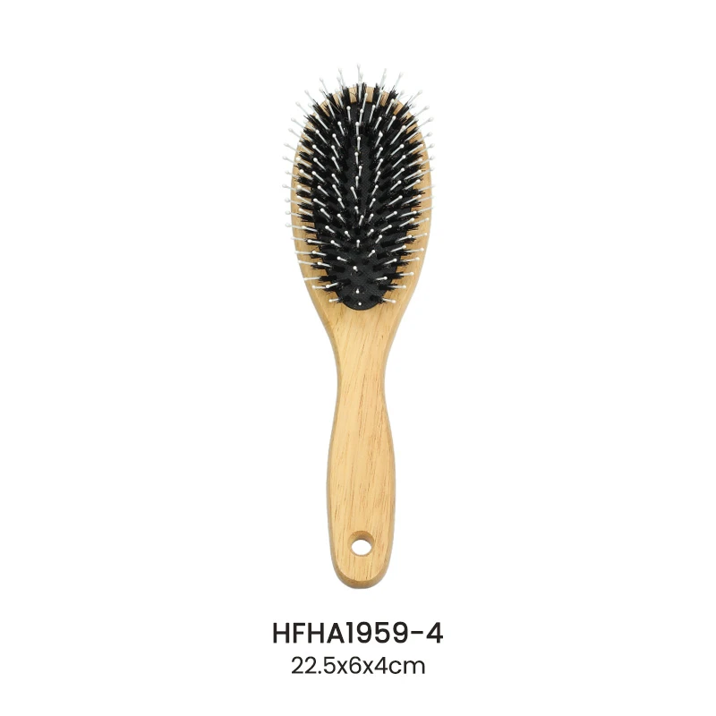 Brosse &agrave; cheveux de massage du cuir chevelu en bois d'h&eacute;v&eacute;a &agrave; deux poils