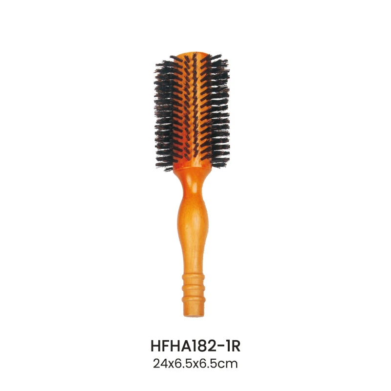 Brosse coiffante ronde ergonomique en poils de sanglier en bois d'h&eacute;v&eacute;a