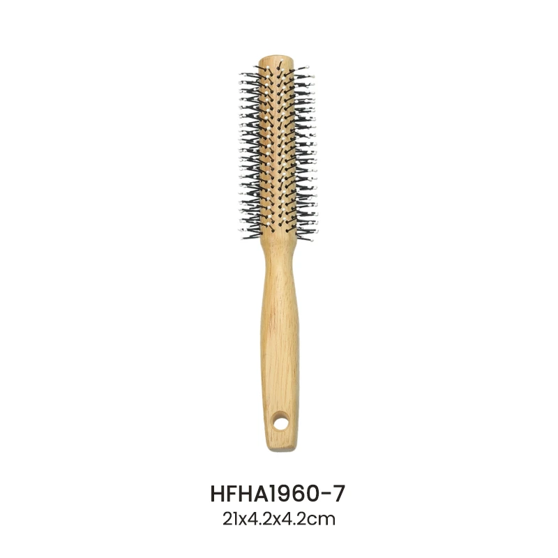 Brosse &agrave; cheveux cylindrique en bois et nylon avec &eacute;pingles en caoutchouc