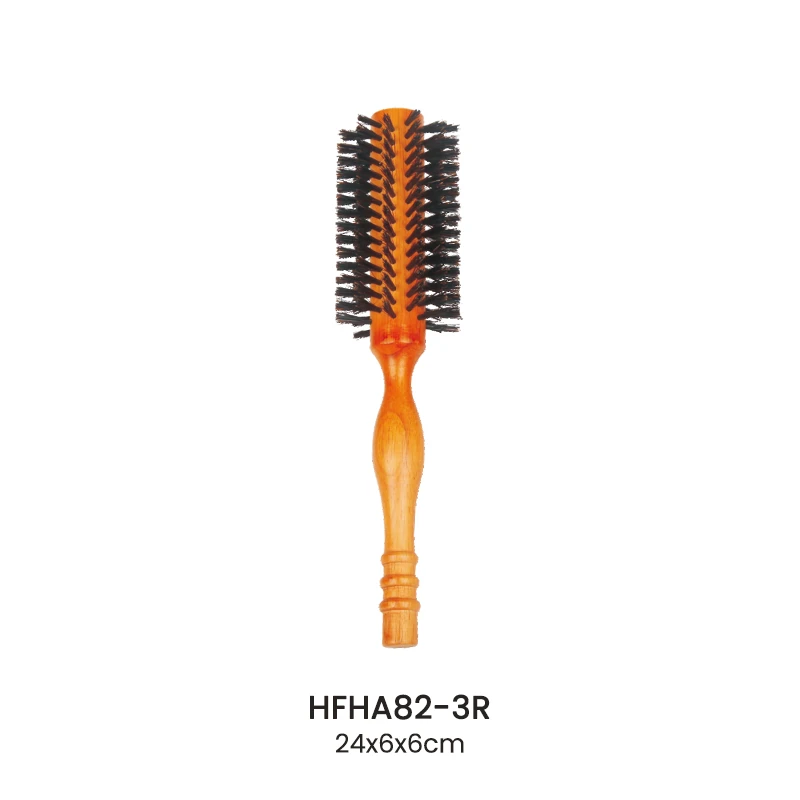 Brosse coiffante ronde ergonomique en poils de sanglier en bois d'h&eacute;v&eacute;a