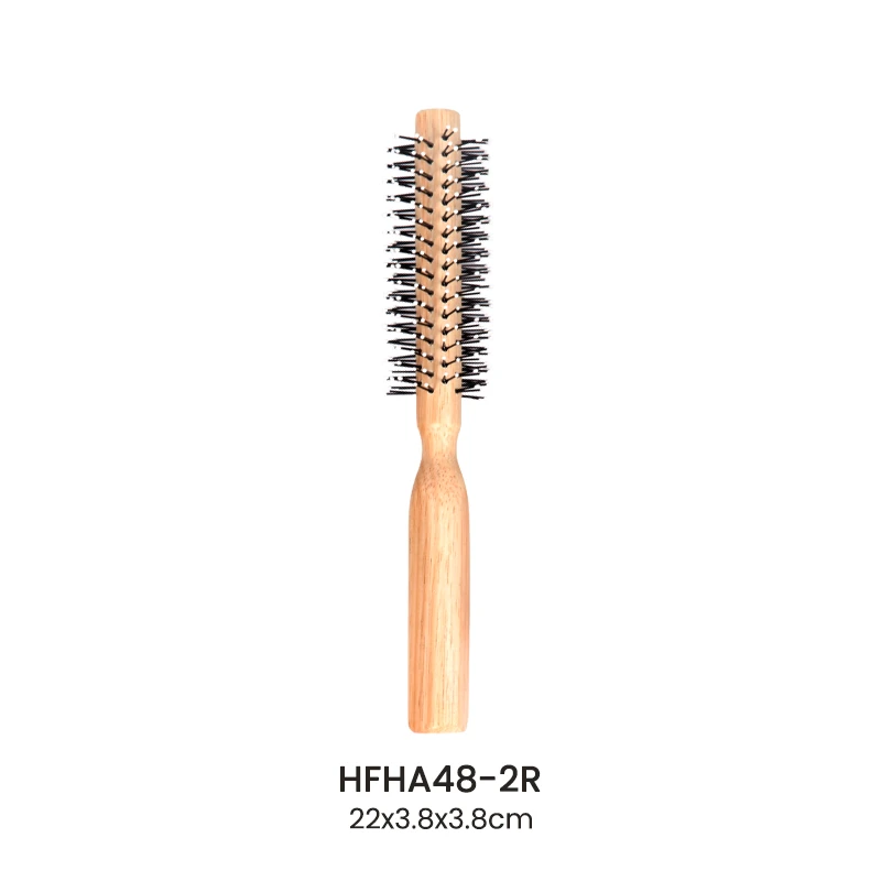 Brosse &agrave; cheveux ronde en bois d'h&eacute;v&eacute;a en spirale/droite avec poils de sanglier m&eacute;lang&eacute;s en nylon