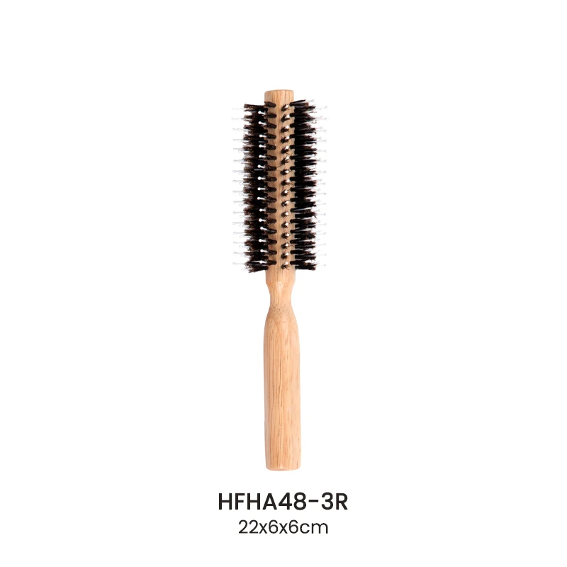 Brosse &agrave; cheveux ronde en bois d'h&eacute;v&eacute;a en spirale/droite avec poils de sanglier m&eacute;lang&eacute;s en nylon