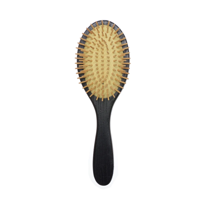 Brosse &agrave; cheveux de massage du cuir chevelu en bois de fr&ecirc;ne &agrave; rev&ecirc;tement noir