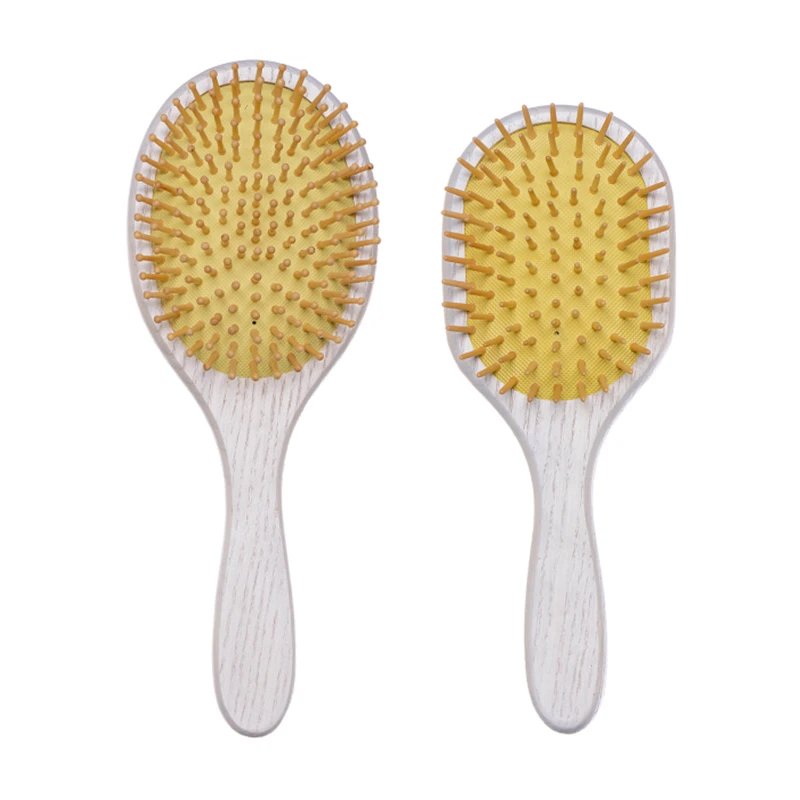 Brosse &agrave; cheveux en bois de fr&ecirc;ne peint en blanc avec &eacute;pingles en bois