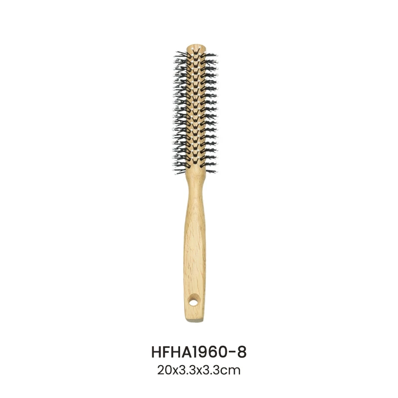 Brosse &agrave; cheveux cylindrique en bois et nylon avec &eacute;pingles en caoutchouc