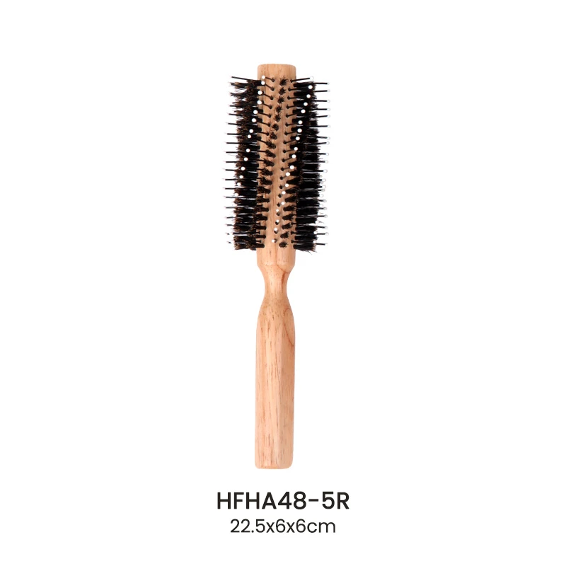 Brosse &agrave; cheveux ronde en bois d'h&eacute;v&eacute;a en spirale/droite avec poils de sanglier m&eacute;lang&eacute;s en nylon