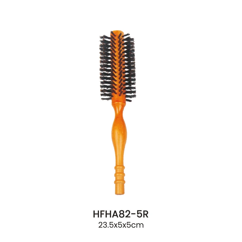 Brosse coiffante ronde ergonomique en poils de sanglier en bois d'h&eacute;v&eacute;a