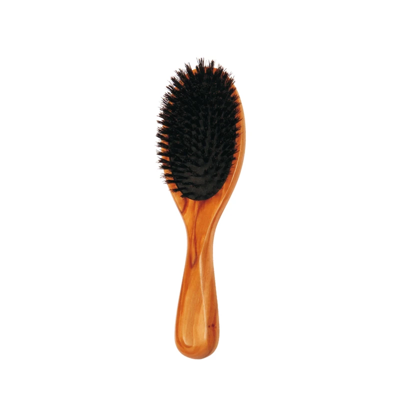 Brosse &agrave; cheveux en poils de sanglier naturels en bois d'olivier pr&eacute;cieux