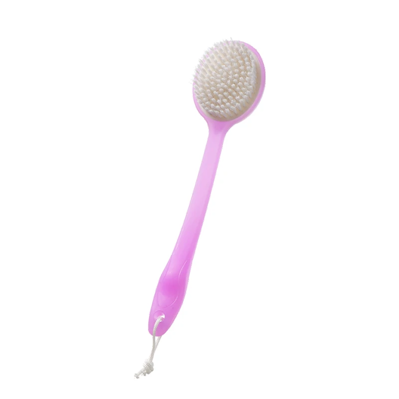 Brosse corporelle &agrave; manche long en plastique rose, poils en nylon