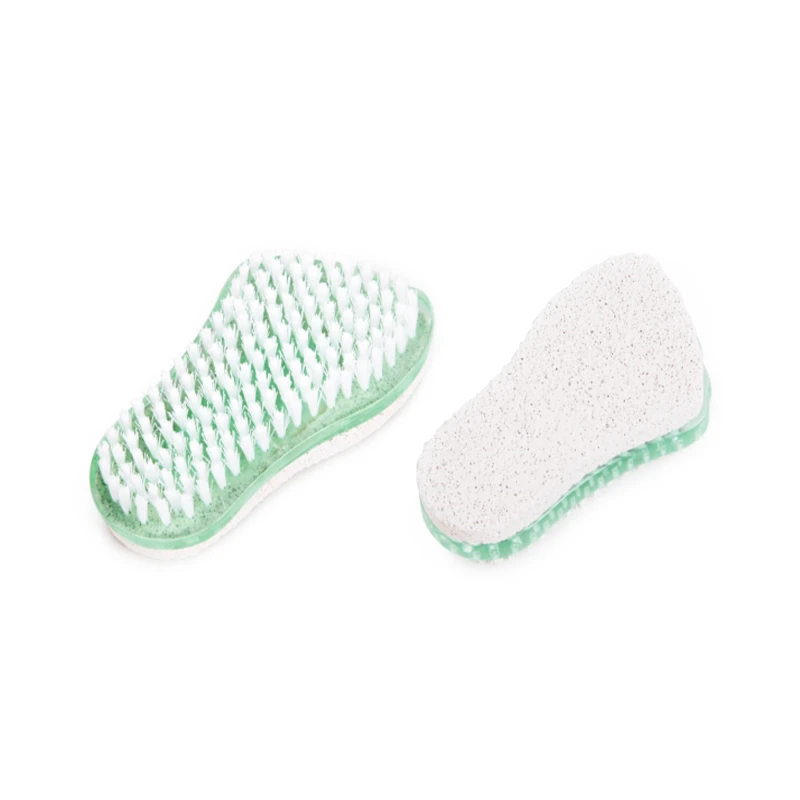 Brosse &agrave; ongles en plastique 2 en 1 en forme de pied, pierre ponce