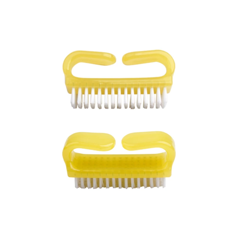 Brosse de nettoyage des ongles en poils de nylon, manche en plastique jaune