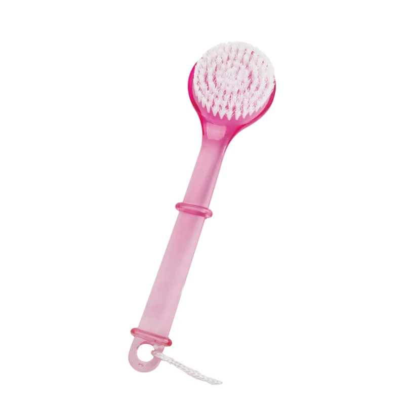 Brosse pour le corps en plastique transparent rose avec poils en nylon